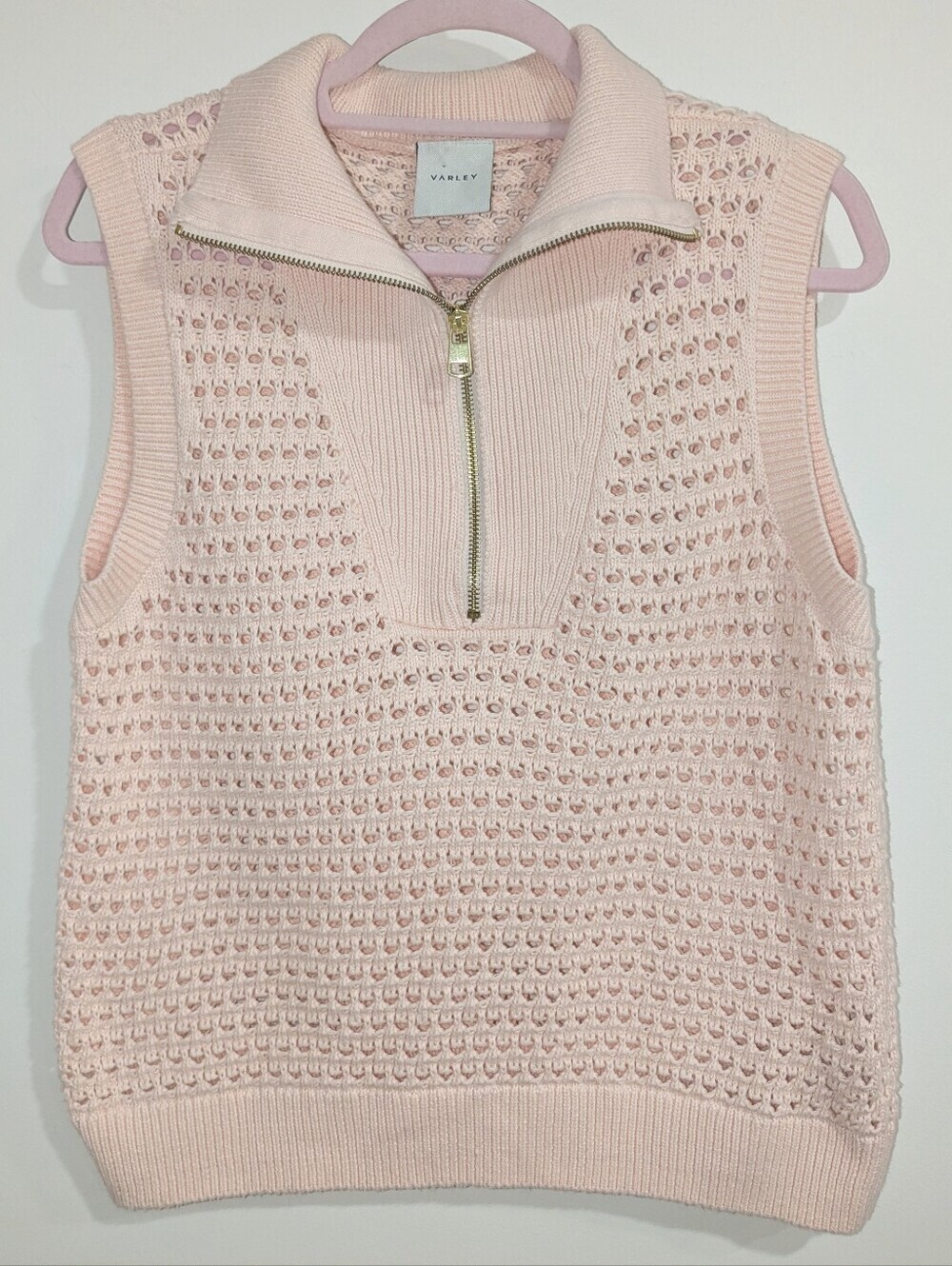 NEW Varley Bains Open-knit Cotton Vest Light Pink